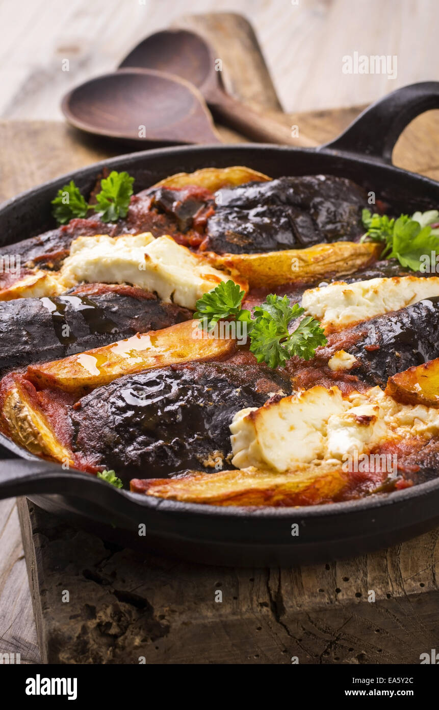 baked eggplant and potato greek style Stock Photo Alamy