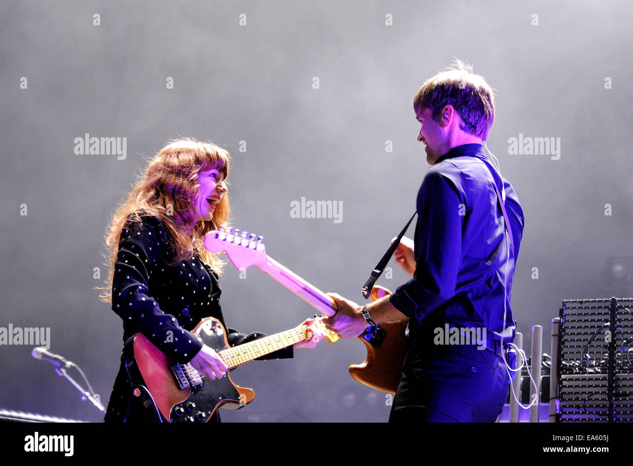 BARCELONA - MAY 23: The Postal Service (American rock musical supergroup) performs at Heineken Primavera Sound 2013 Festival. Stock Photo