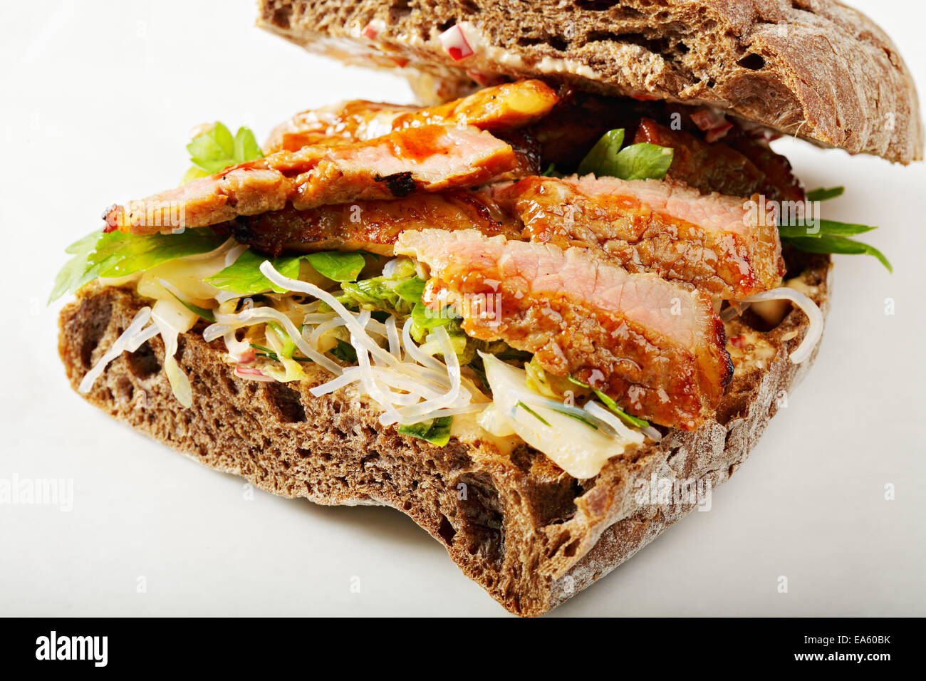 Beef sandwich with kimchi Stock Photo