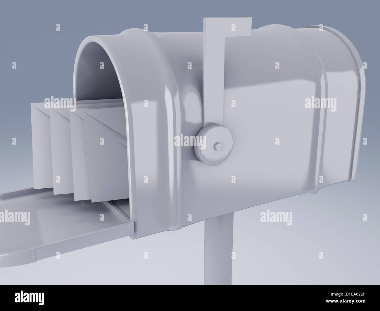 white mail box with heap of letters Stock Photo