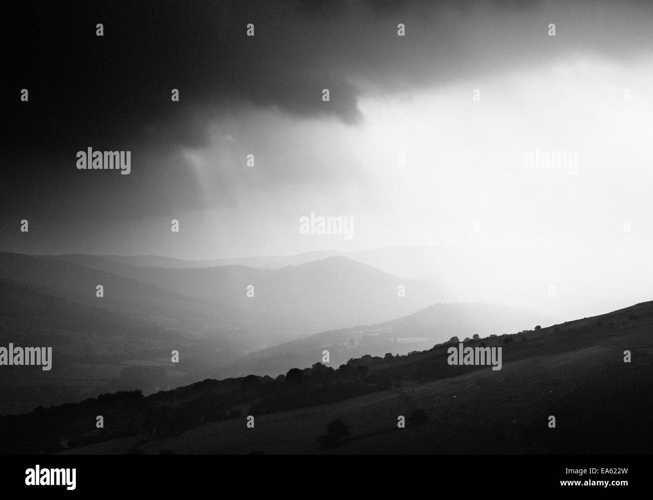 Hazy summer day in the Black Mountains. Brecon Beacons National Park. Wales. UK. Stock Photo