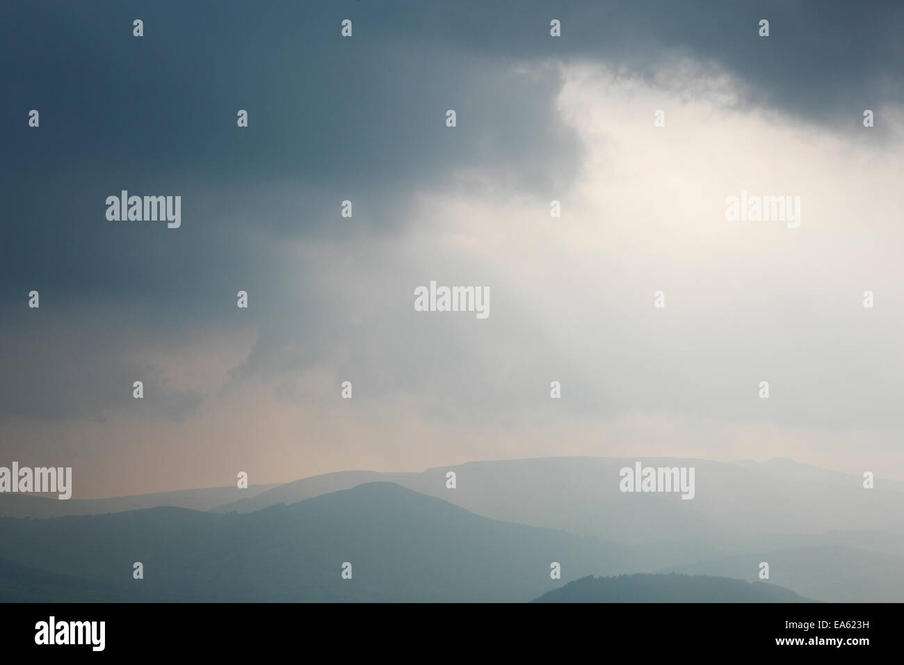 Hazy summer day in the Black Mountains. Brecon Beacons National Park. Wales. UK. Stock Photo