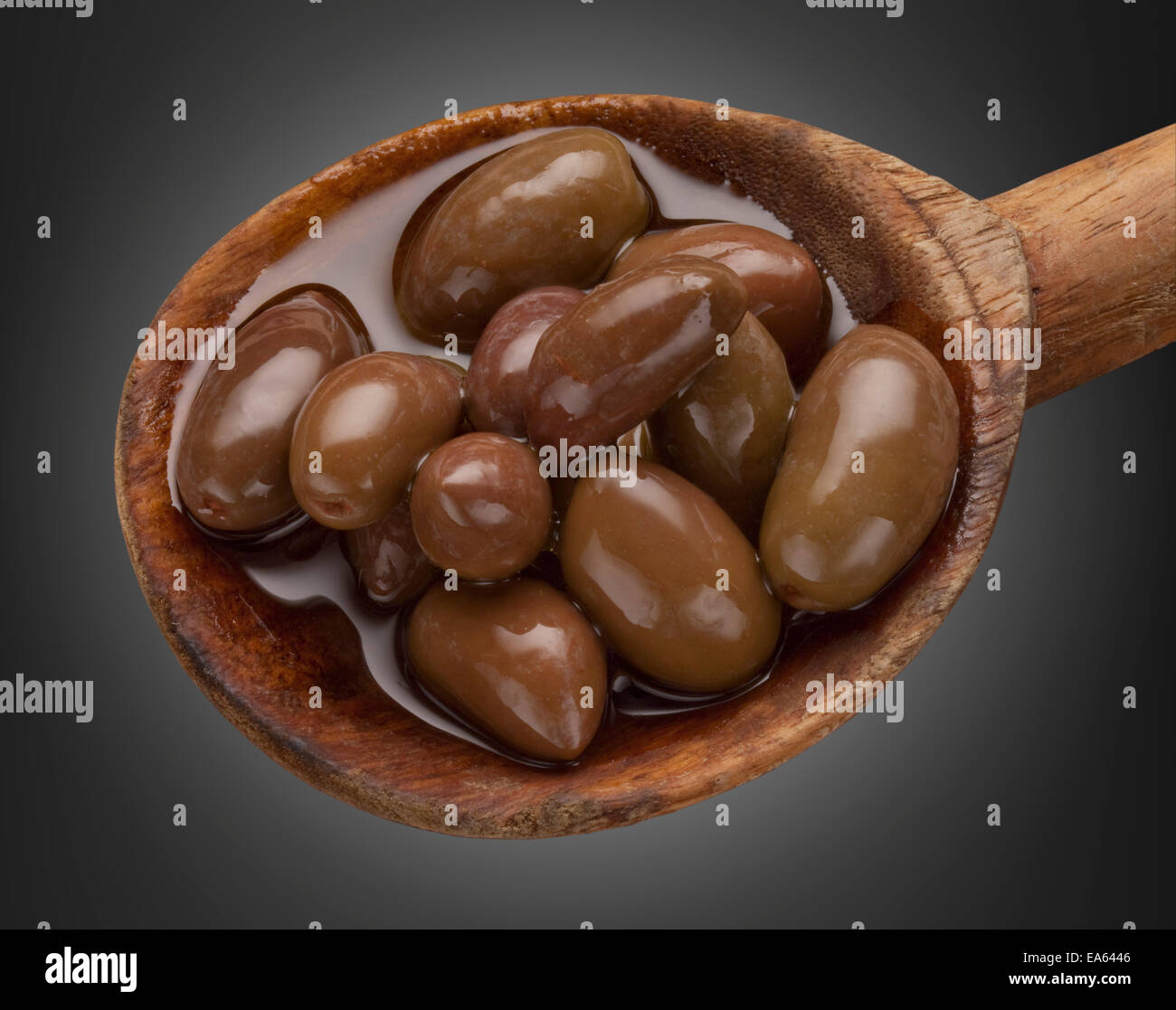Kalamata Olives on a spoon Stock Photo