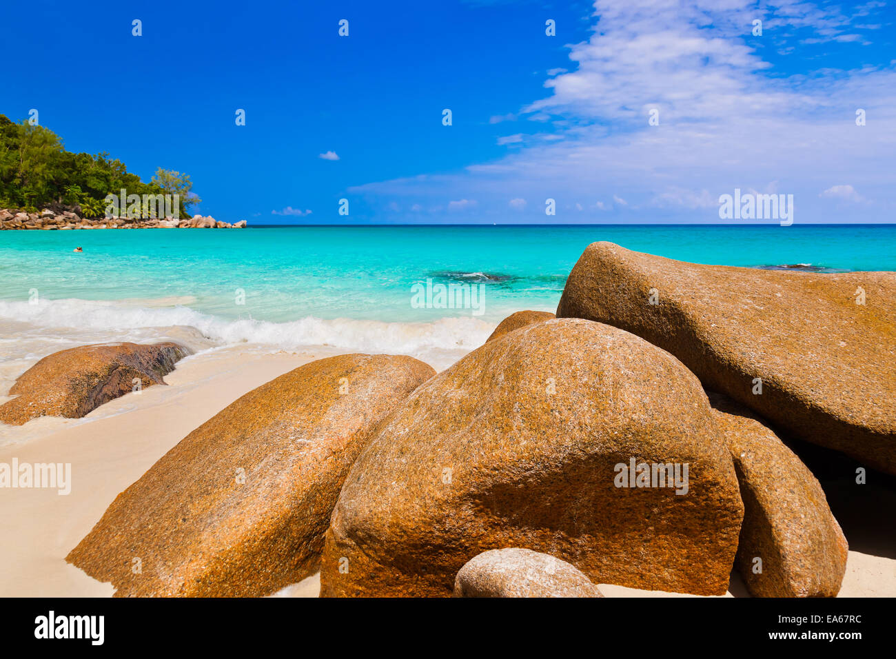 Tropical beach at island Praslin Seychelles Stock Photo