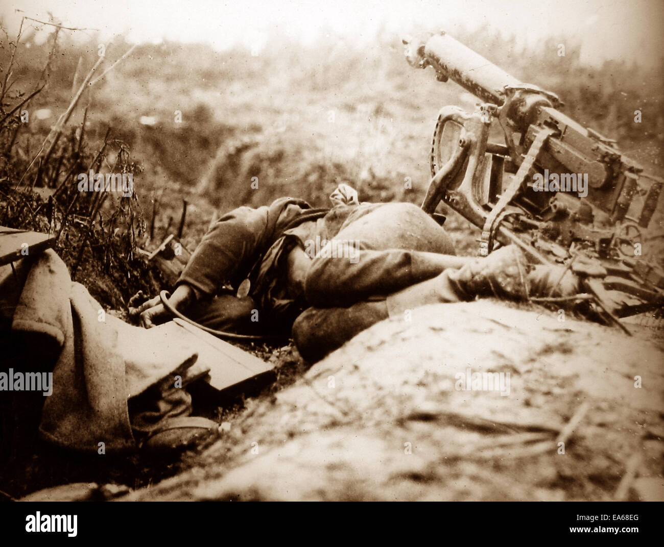 German machine gunner at Beaurevoir France 12th October 1918 Stock Photo