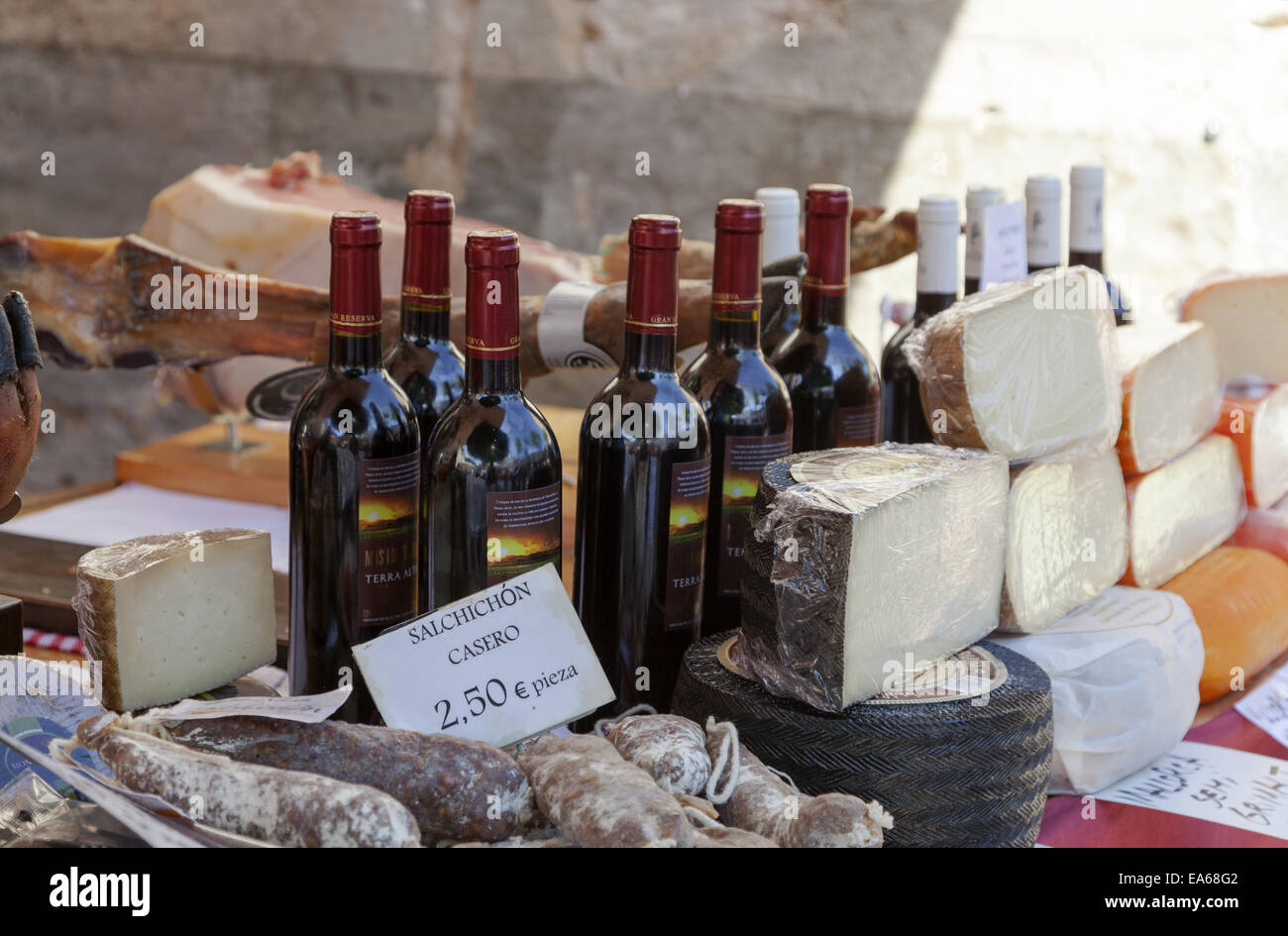 Mallorcan products on the market in Pollenca Stock Photo