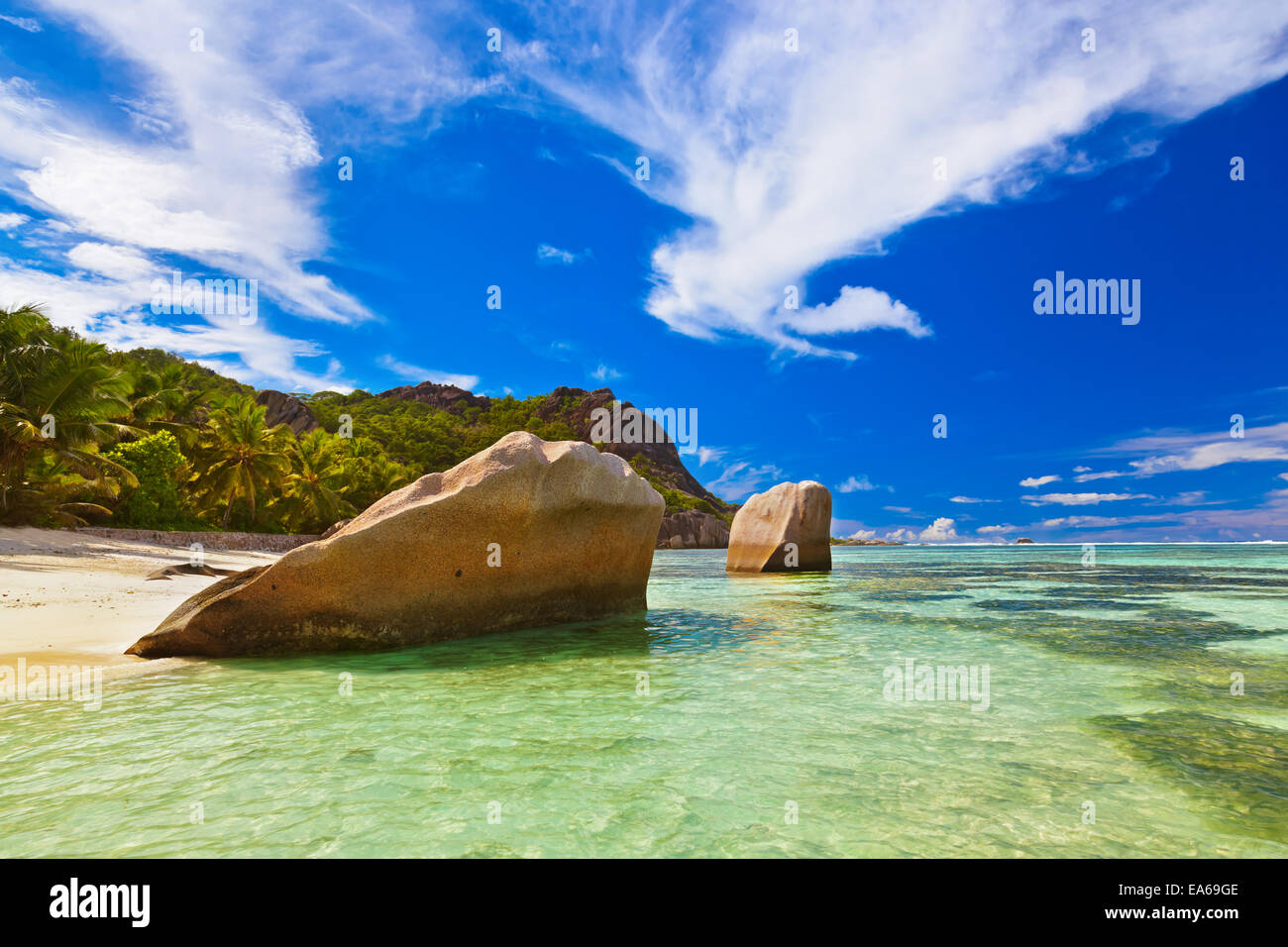 Famous beach Source d'Argent at Seychelles Stock Photo - Alamy