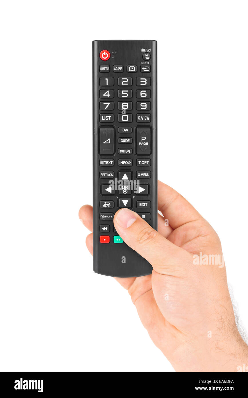 TV remote control in hand Stock Photo Alamy