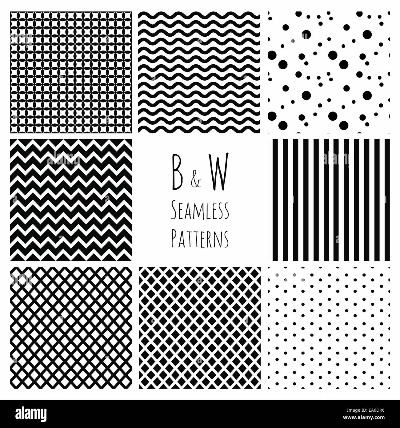 Seamless Black and White geometric background set Stock Photo - Alamy
