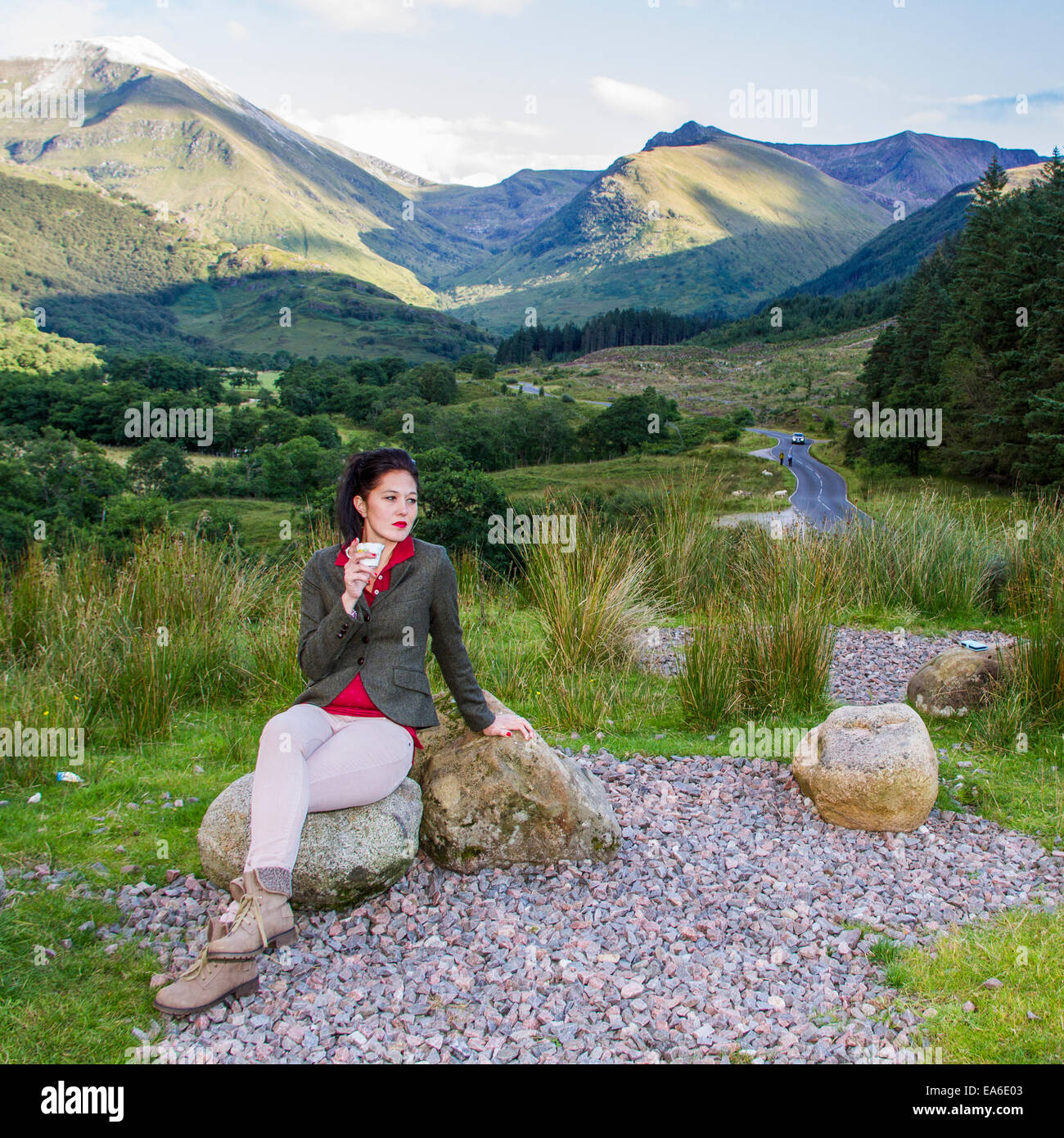 UK, Scotland, Woman drinking tea Stock Photo Alamy