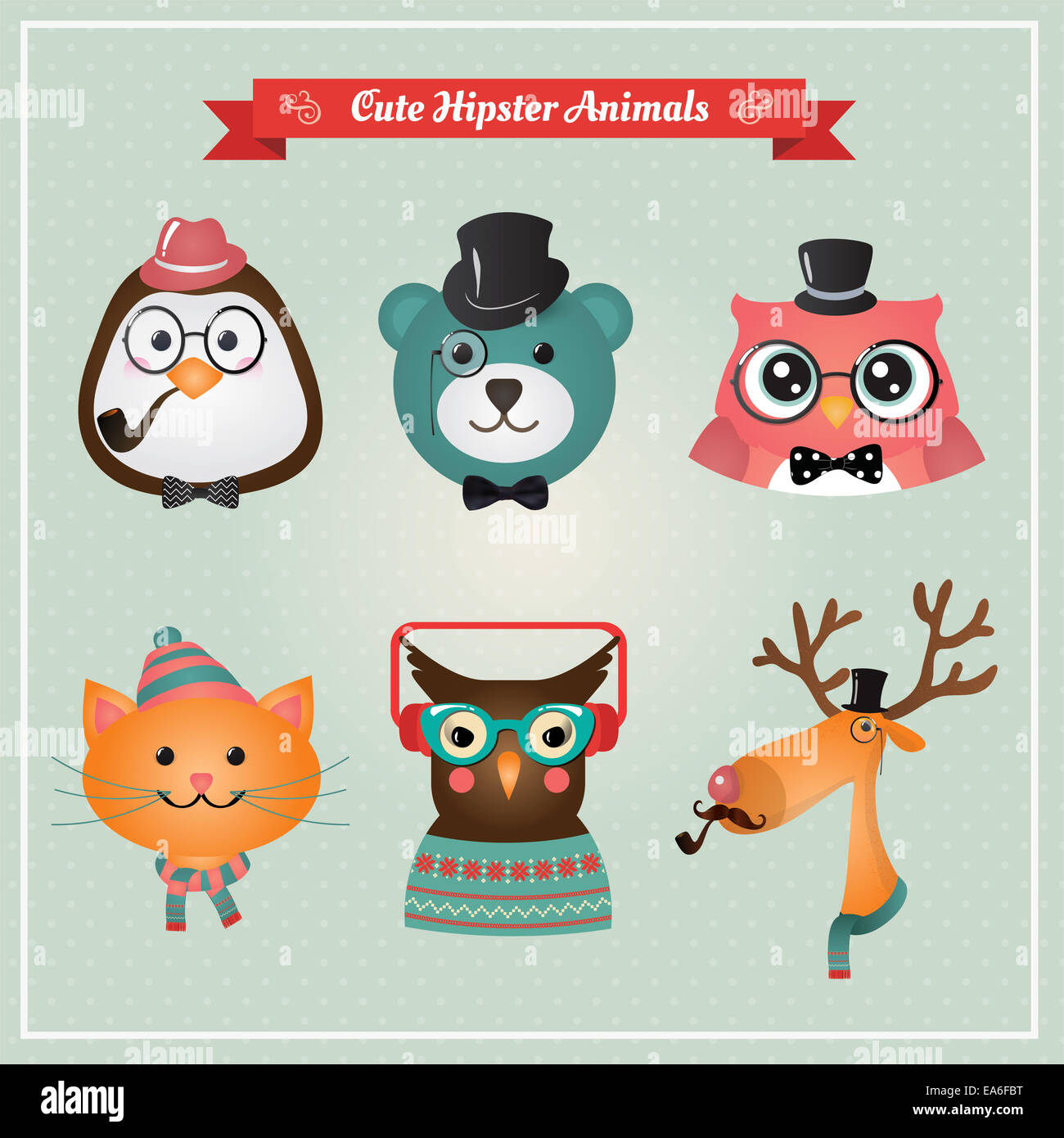 Cute fashion Hipster Animals  pets Stock Photo