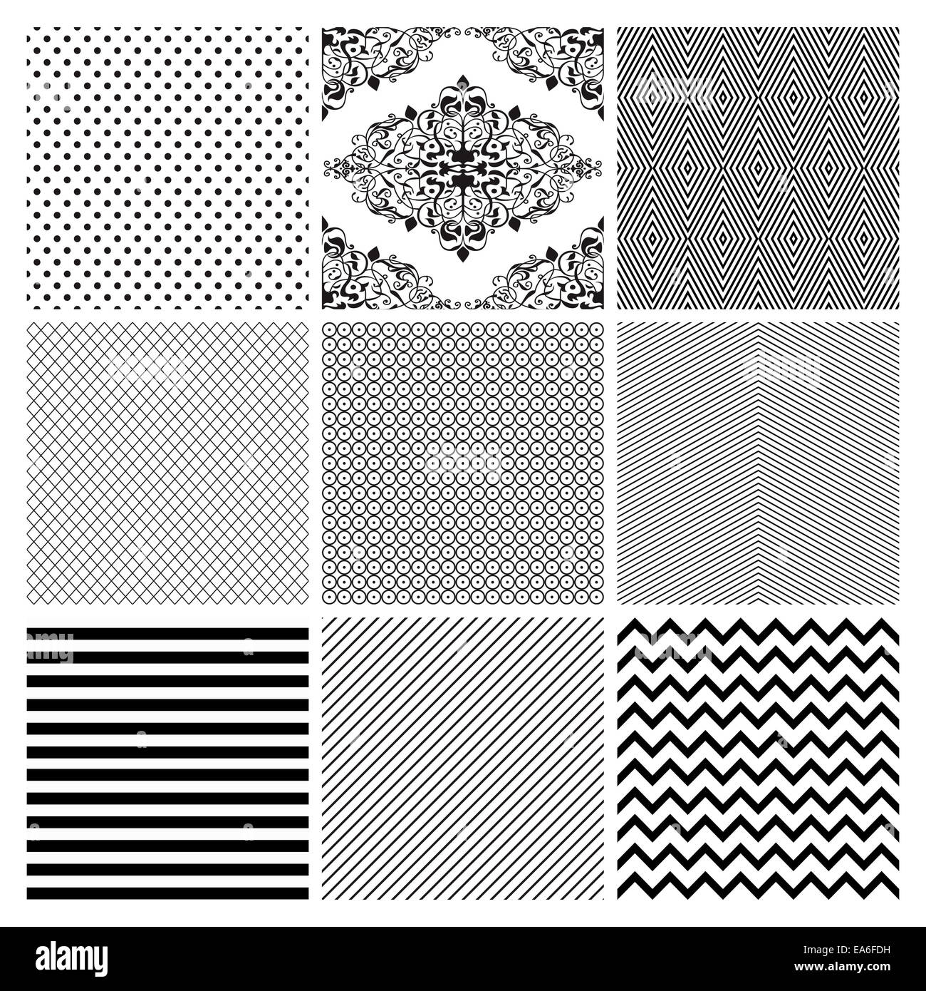 Seamless Black and White geometric background set Stock Photo - Alamy