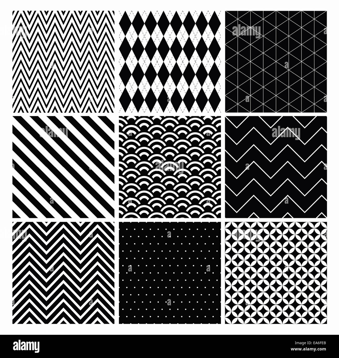 Seamless black and white geometric background set Stock Photo - Alamy