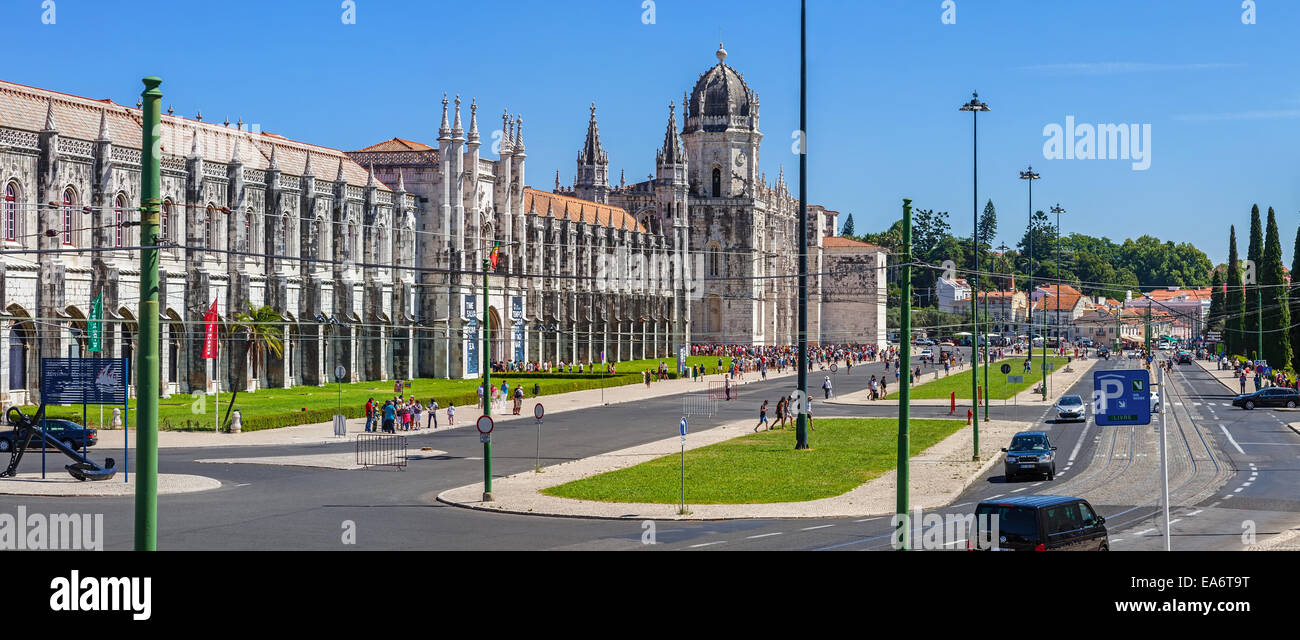 Jeronimos Monastery with the Archeology Museum entrance at the middle. Lisbon. UNESCO World Heritage site. Stock Photo