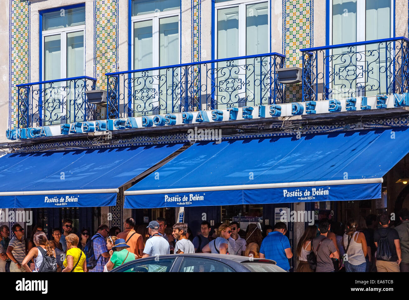 The famous Pasteis de Belem Egg Custard Tart pastry shop in Lisbon. Clients wait on the