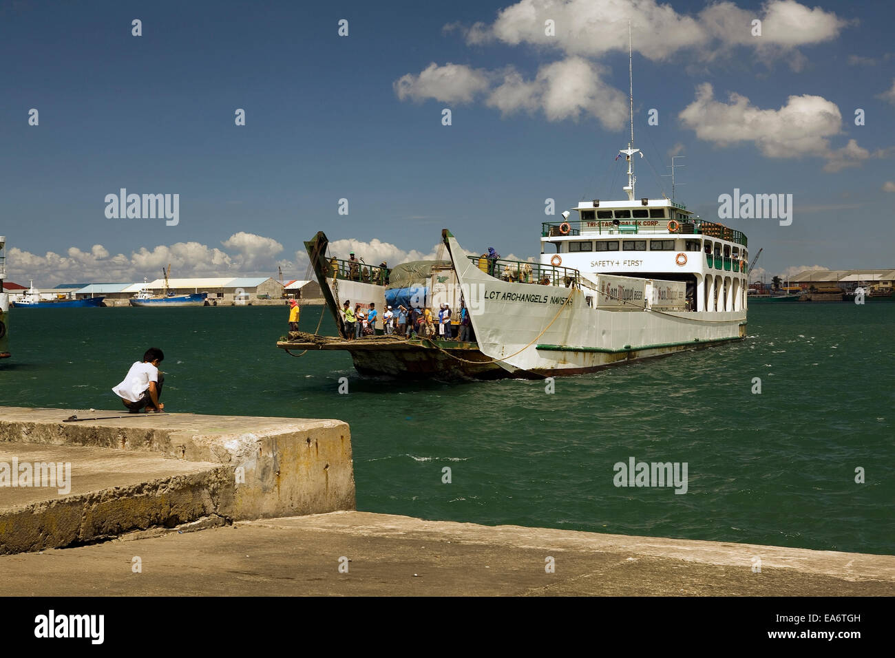 Inter-island RORO ferry transports passengers, cargo and vehicles throughout the Philippine Islands. Stock Photo