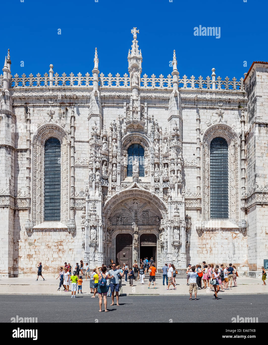 Jeronimos monastery with the heavily ornate South-Portal. UNESCO World Heritage. Belem, Lisbon, Portugal Stock Photo