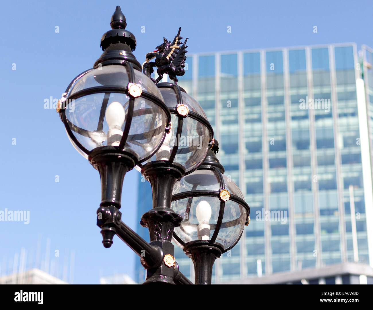 Wrought iron Victorian style street light at Bank in City of London Stock Photo