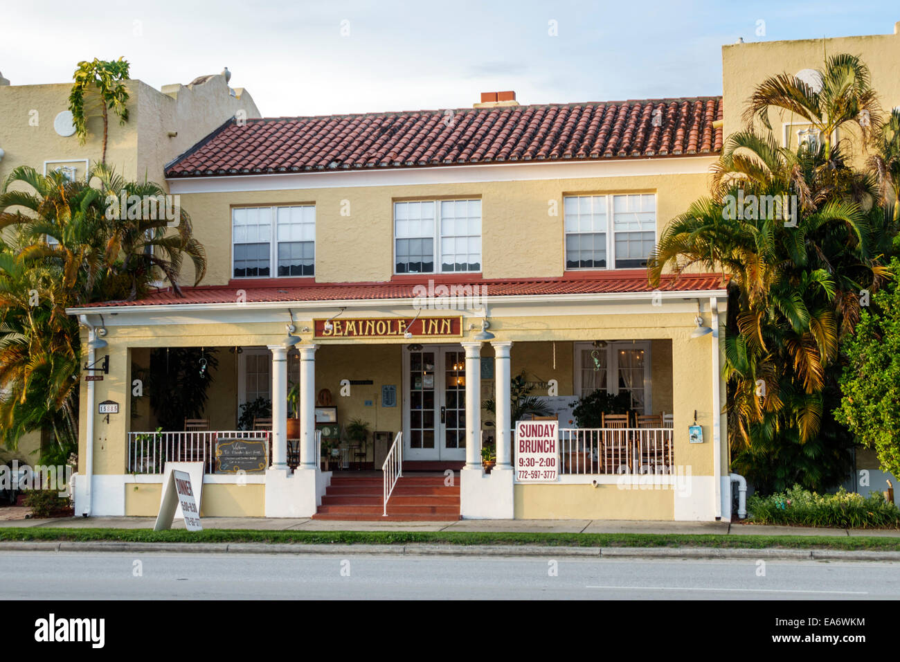 Indiantown Florida,Seminole Country Inn,Mission Revival,hotel,front,entrance,FL140803083 Stock Photo