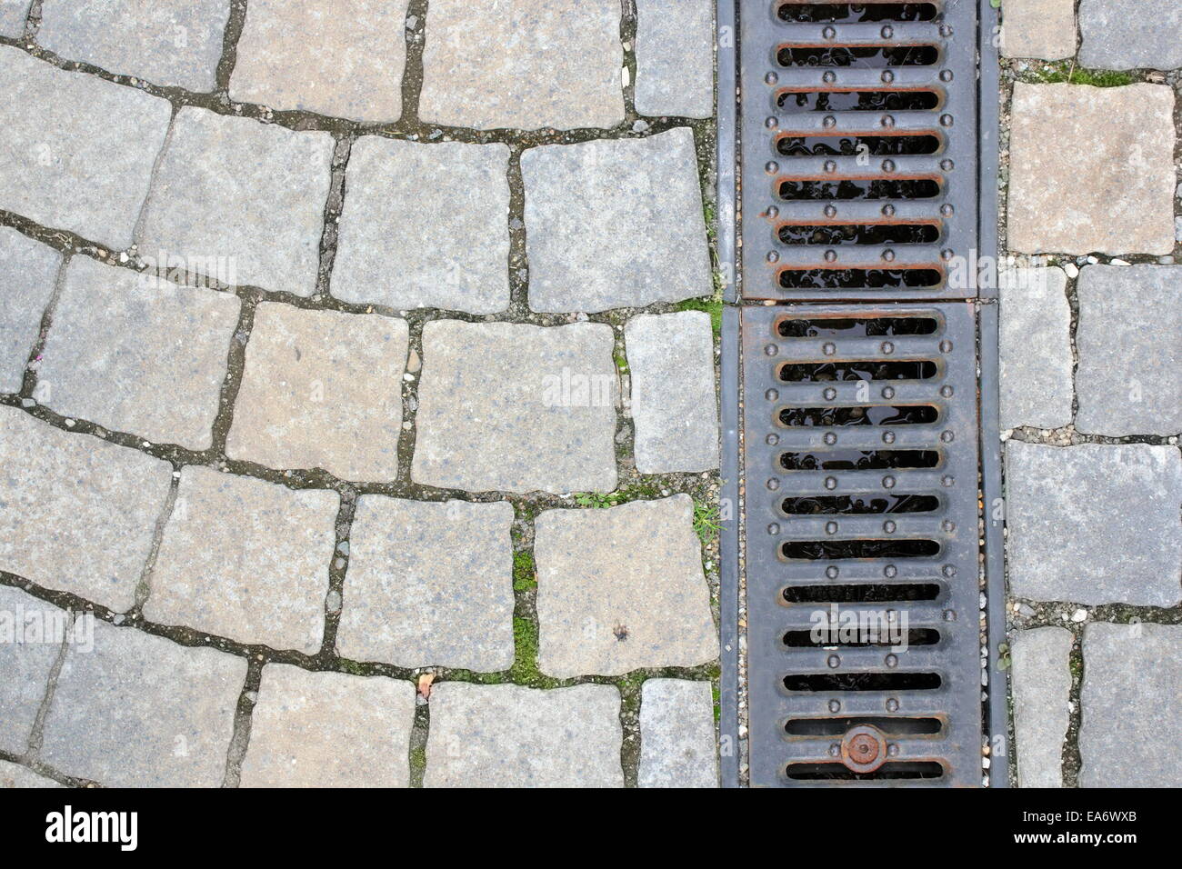 drainage on pedestrian street, textured background Stock Photo