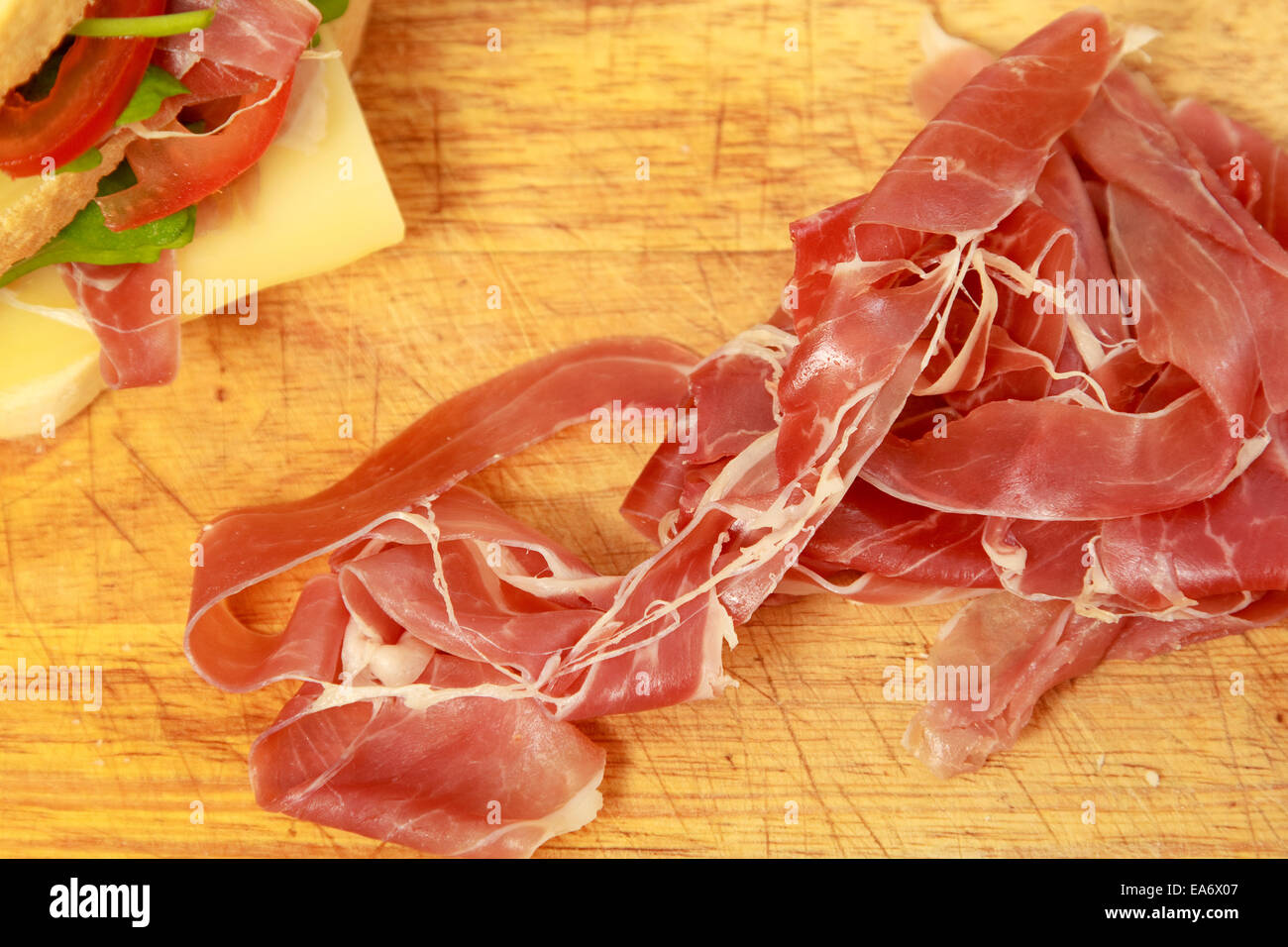 Slices of Italian prosciutto ham Stock Photo
