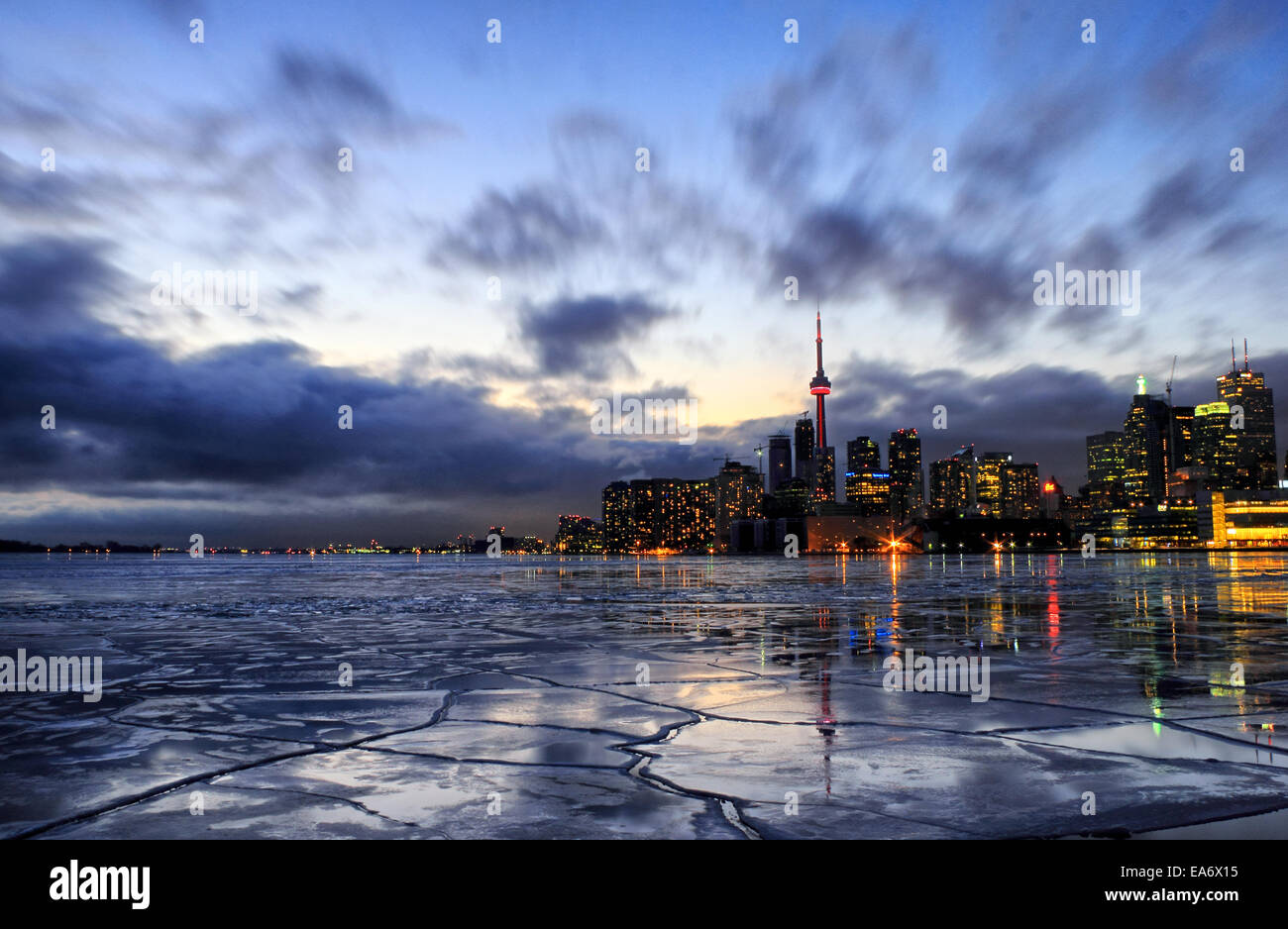Toronto Harbour frozen with ice in cold January of 2014. Toronto experienced a very long and cold winter due to influence of Pol Stock Photo