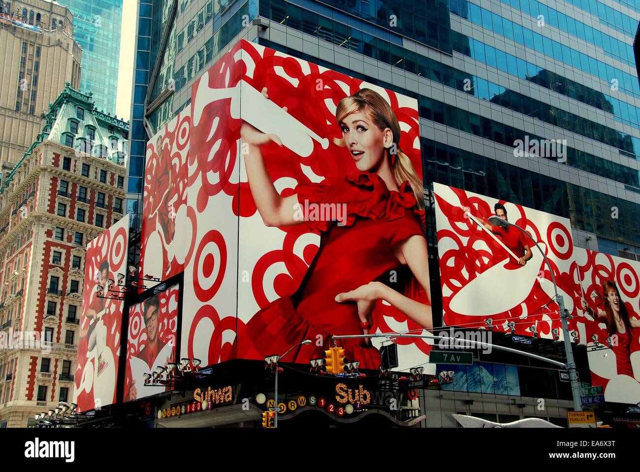 NYC:  A huge billboard in red and white for TARGET stores at Times Square on 42nd Street at 7th Avenue Stock Photo