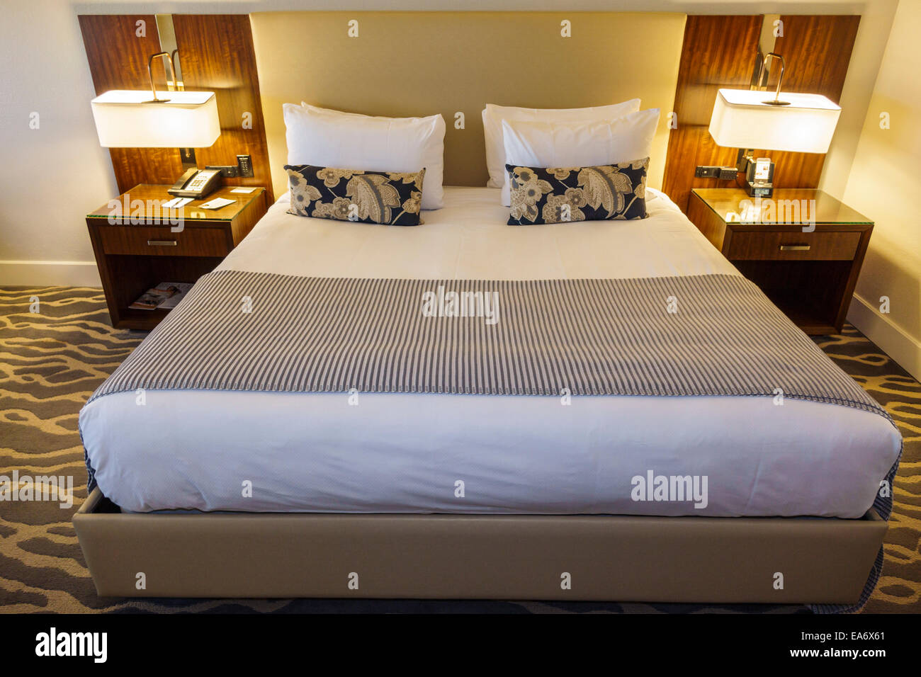 Miami Florida,Intercontinental,hotel,guest room,king size bed,made,FL140808006 Stock Photo