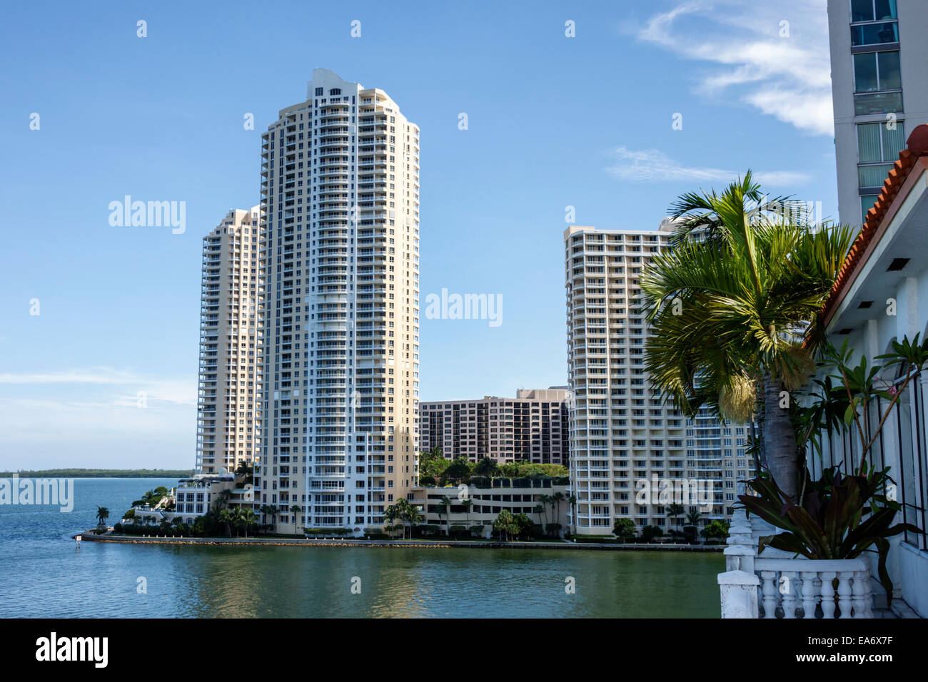 Miami Florida,Biscayne Bay,water,Brickell Key,high rise,condominium buildings,Miami River,FL140808014 Stock Photo