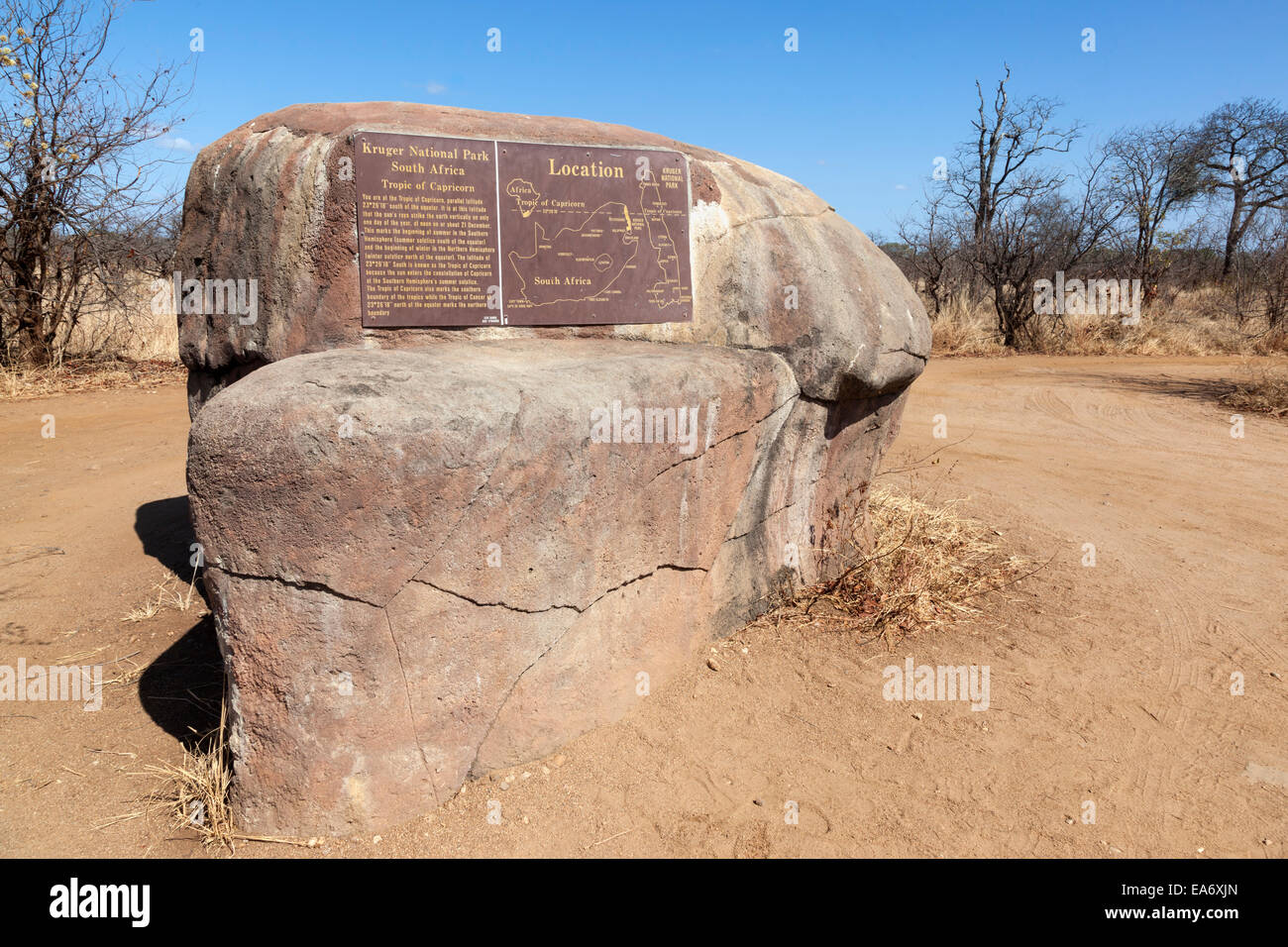 Tropic of Capricorn sign, Kruger national park, South Africa Stock Photo