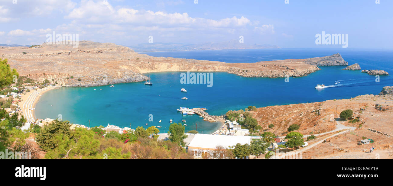Blue bay of Lindos, Rhodes - Greece Stock Photo - Alamy
