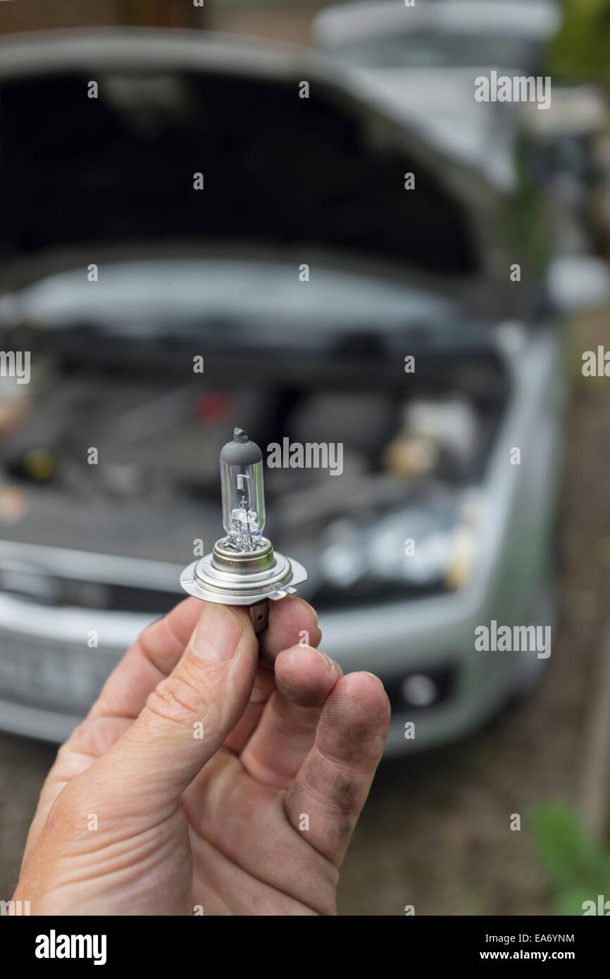 Replacment car headlamp bulb. Stock Photo