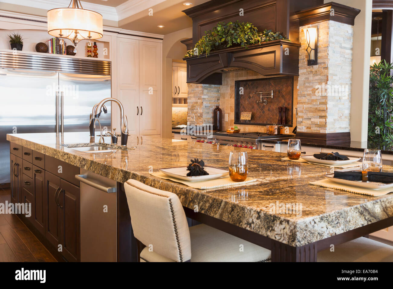 Kitchen in luxurious custom built estate home; Edmonton, Alberta