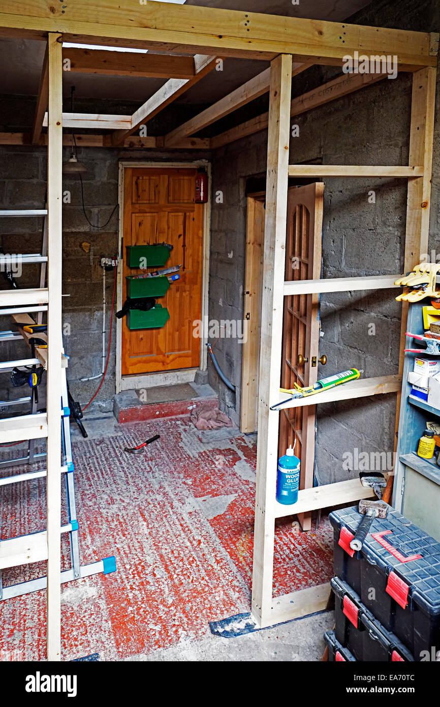 Garage Conversion in progress as a new Bathroom Stock Photo Alamy