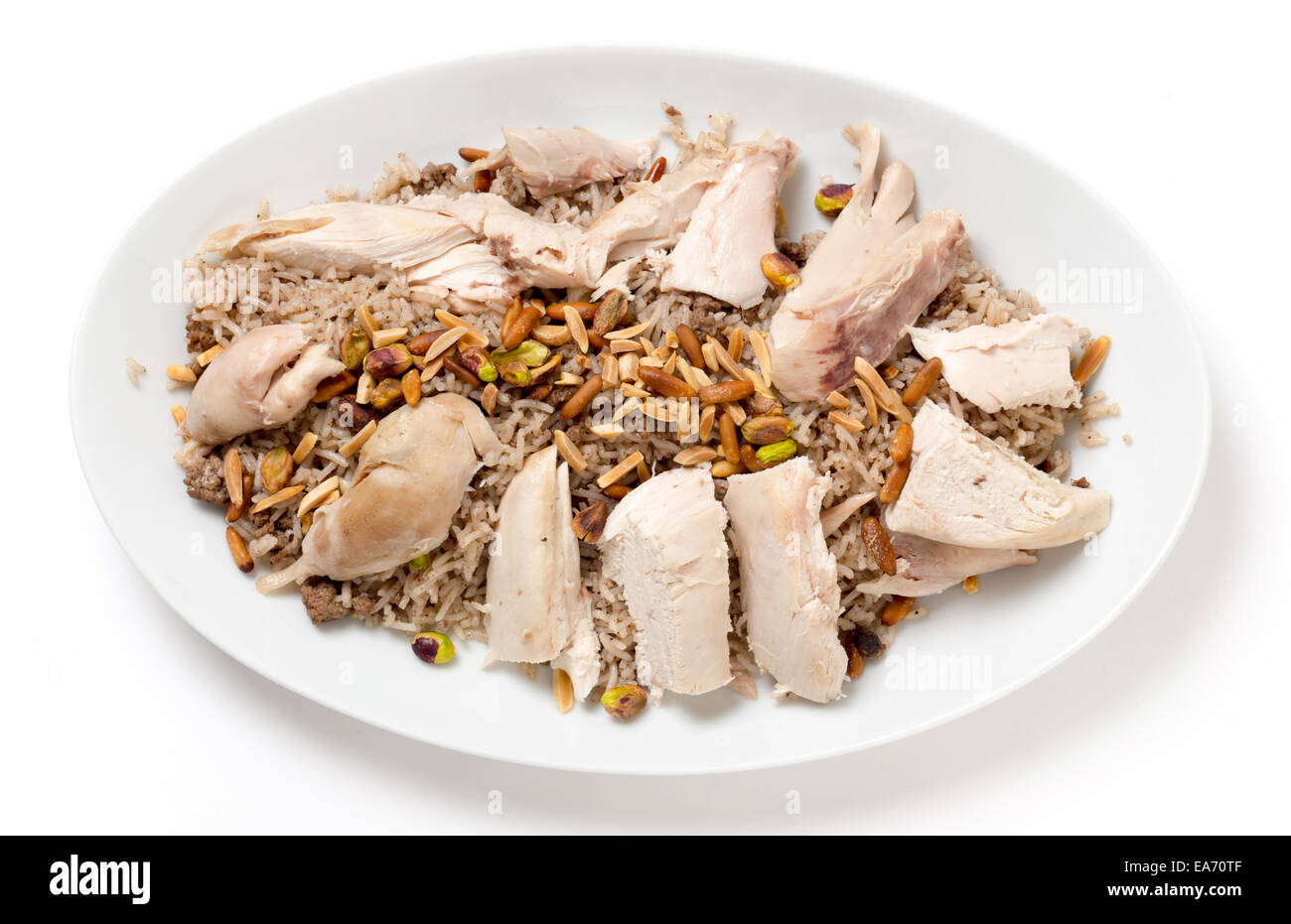 Lebanese chicken with spiced rice, a traditional dish for celebrations