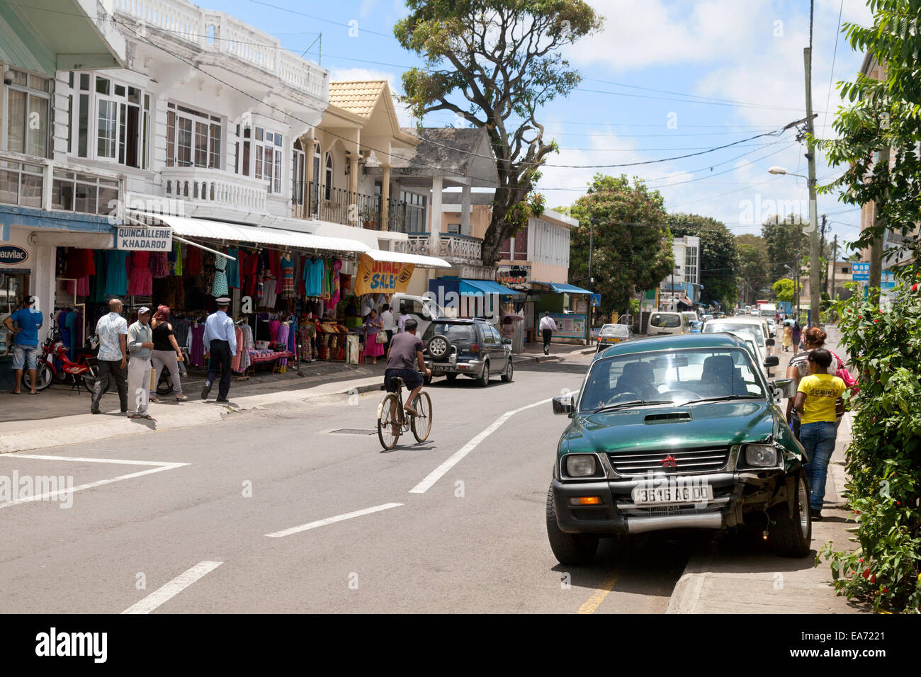 Street scene Flacq town, Mauritius Stock Photo