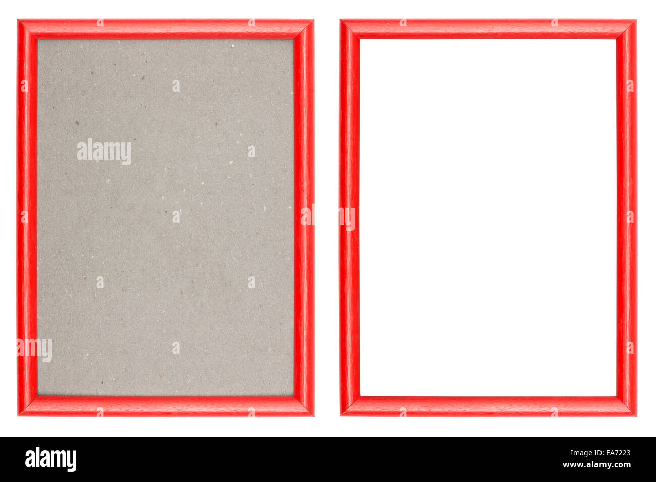 red plastic picture frame with and without gray cardboard background