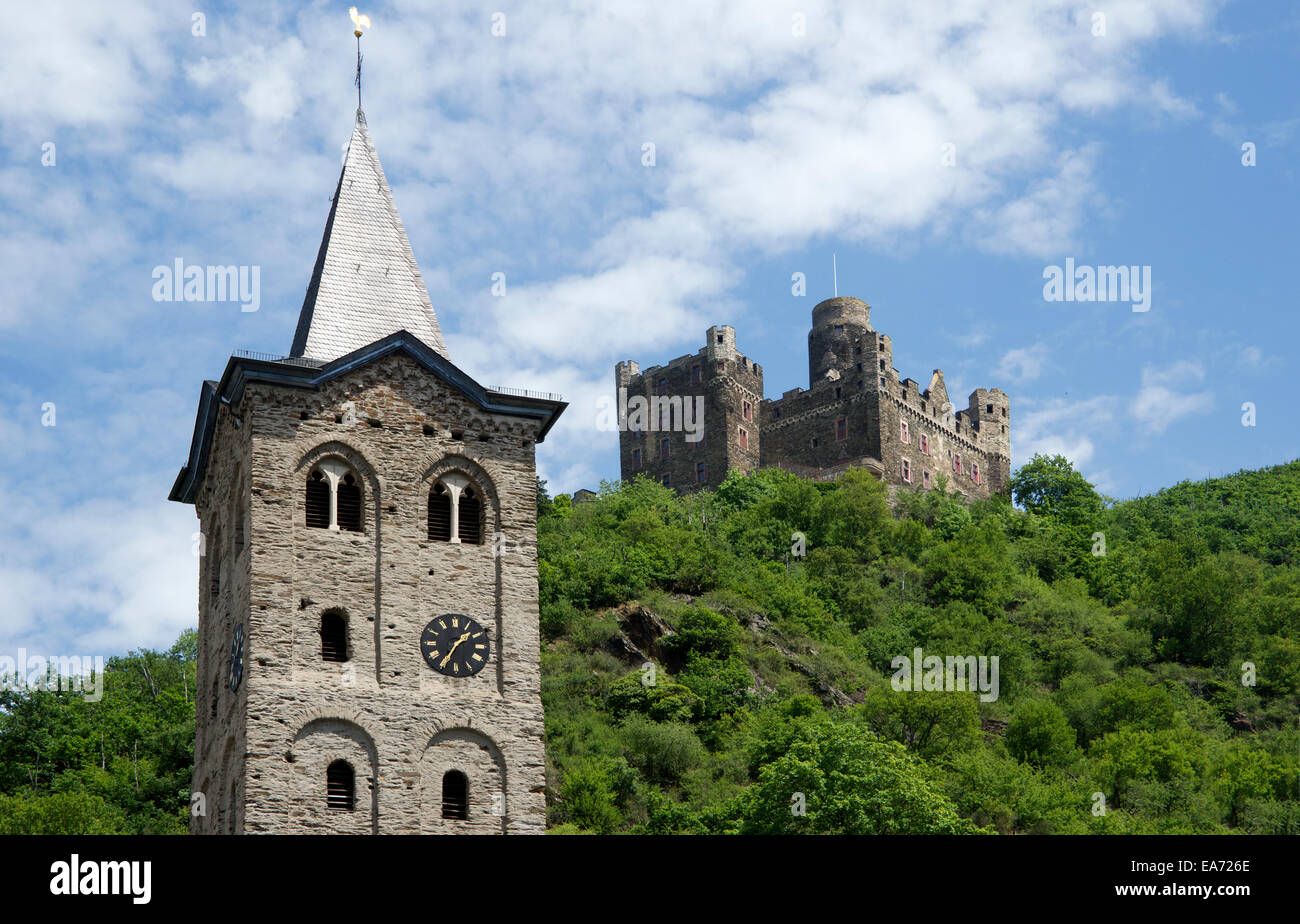 Ehrenthal Church tower and Maus Castle Rhineland-Palatinate Germany Stock Photo