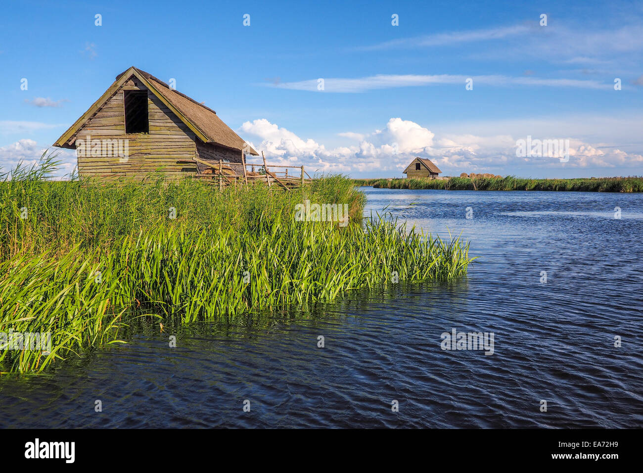 Old wooden house on Wydrza Kepa Island in Wolinski National Park Stock Photo