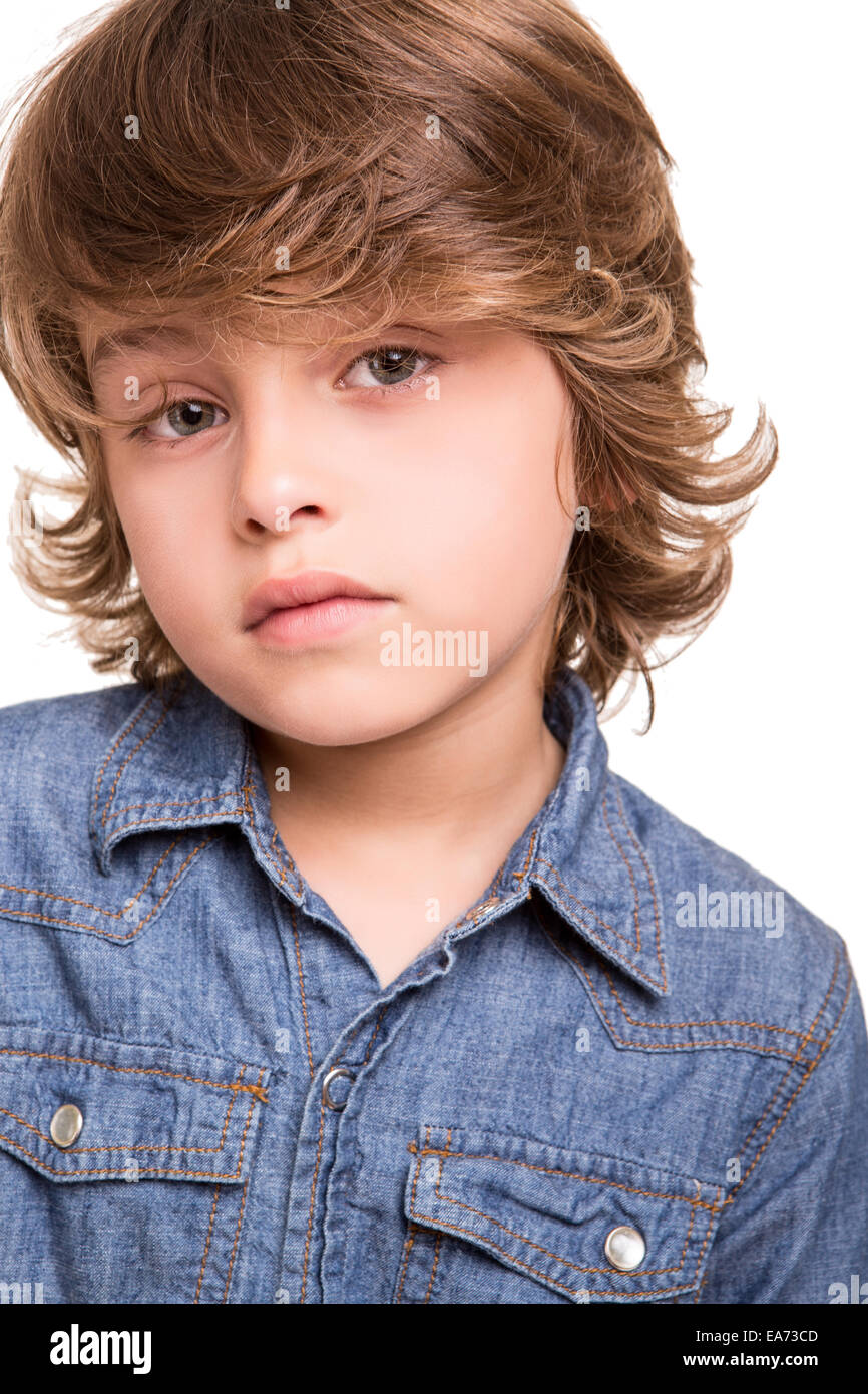 Cute Blonde Kid Posing Over White Background Stock Photo 75144397