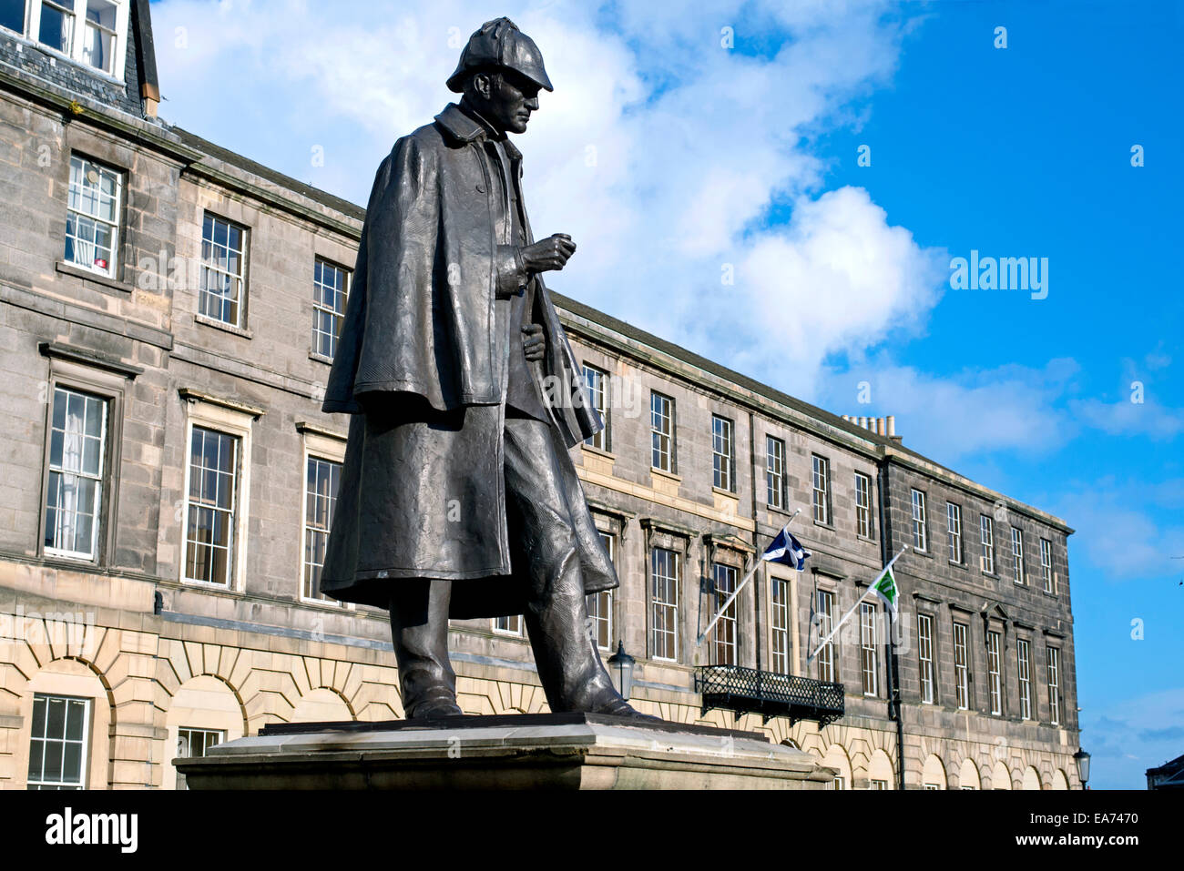Statue of Sherlock Holmes in Picardy Place, Edinburgh, the street where his creator Sir Arthur Conan Doyle was born. Stock Photo