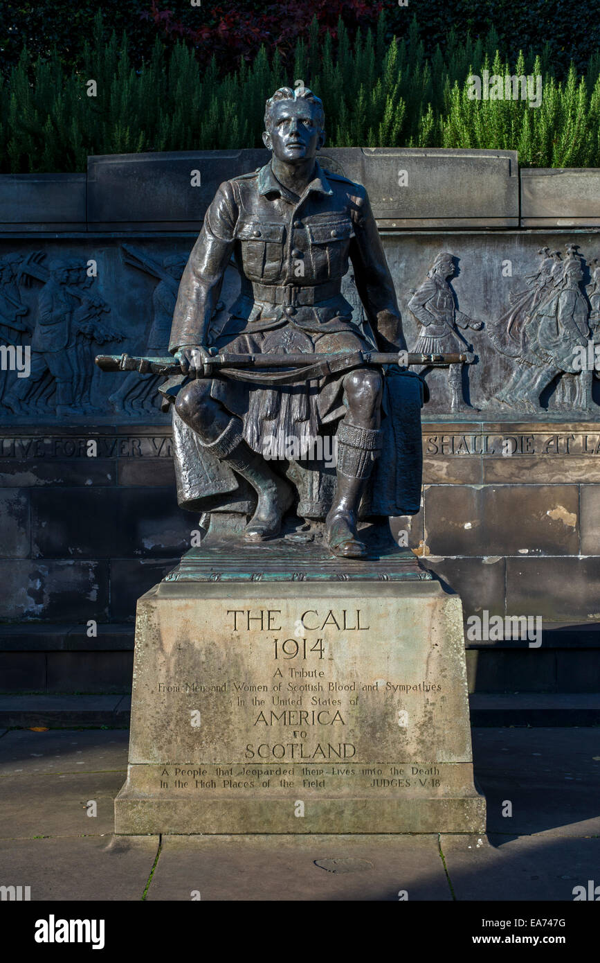 First World War memorial in Princes Street Gardens, Edinburgh the people of the United States of America to Scotland. Stock Photo