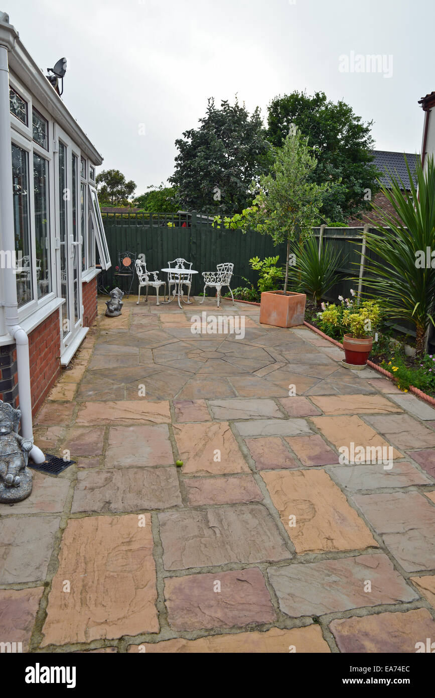 Patio Stonework in garden UK Stock Photo