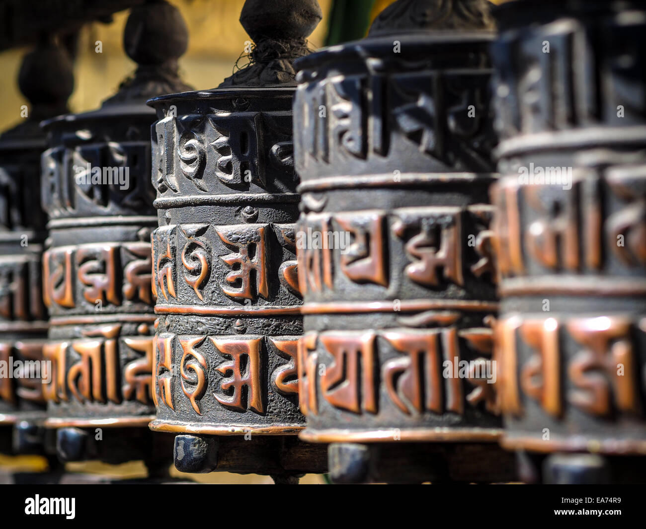 Prayer wheels at swayambhunath monkey temple in Kathmandu, Nepal Stock ...