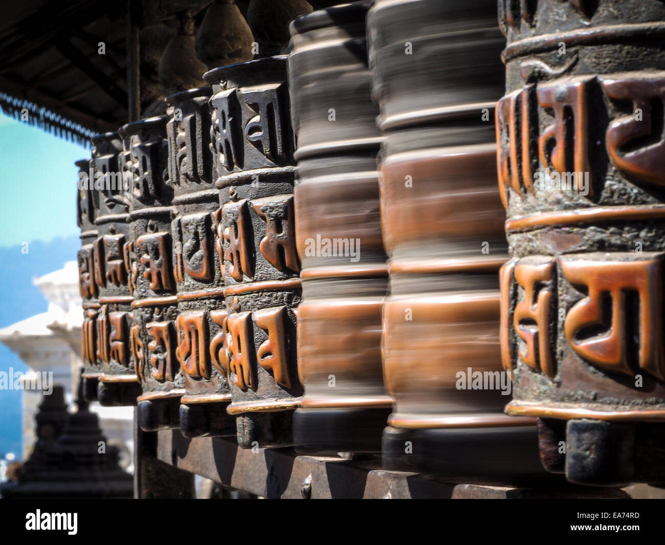 Prayer wheels at swayambhunath monkey temple in Kathmandu, Nepal Stock ...
