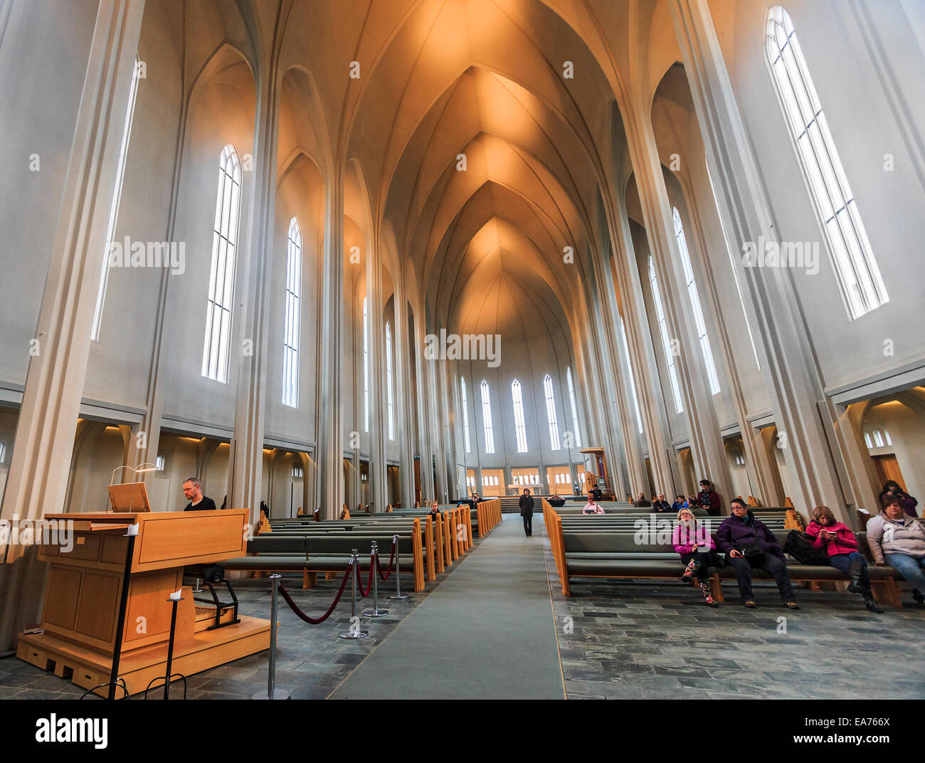 Inside Hallgrímskirkja, an iconic landmark Lutheran parish church in Reykjavík, Iceland Stock Photo