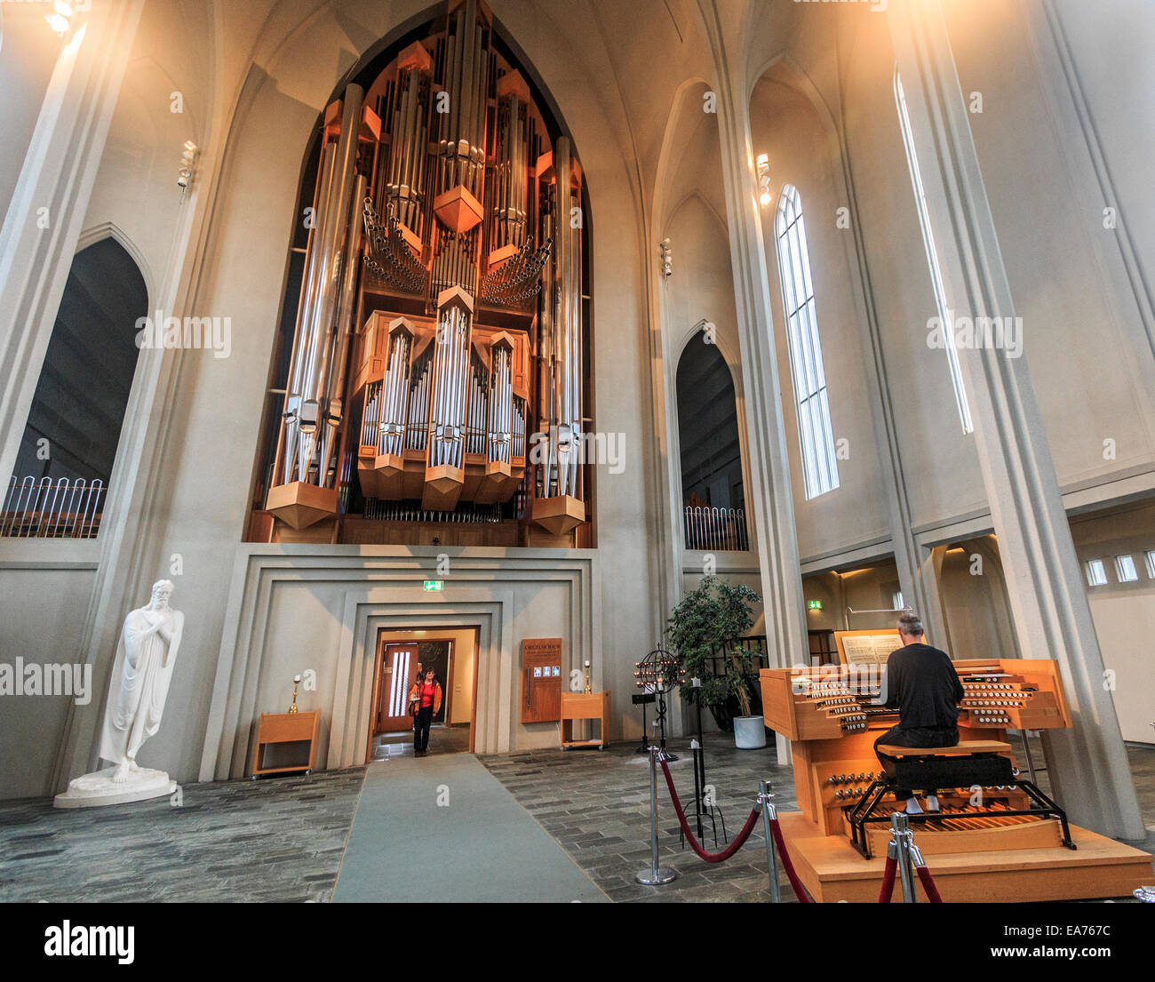 Inside Hallgrímskirkja, an iconic landmark Lutheran parish church in Reykjavík, Iceland Stock Photo