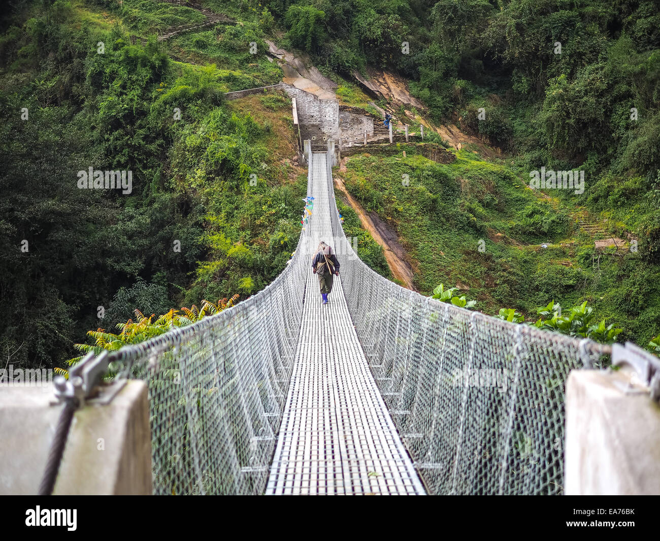 rope hanging suspension bridge in Nepal Stock Photo Alamy