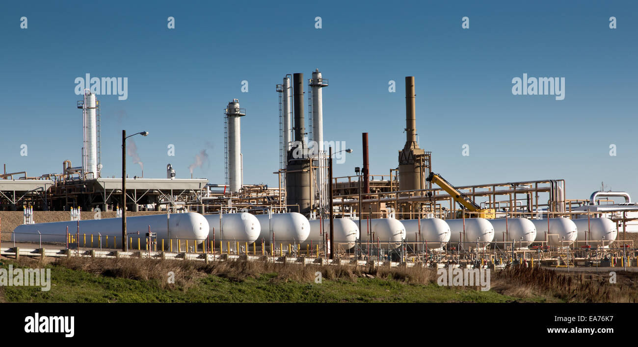 Natural gas processing plant, compressing natural gas. Stock Photo