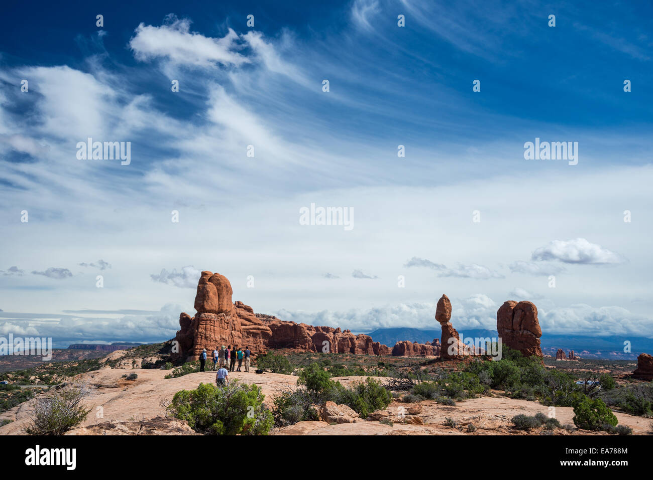 Open space near the Balanced Rock. Arches National Park, Utah, USA. Stock Photo